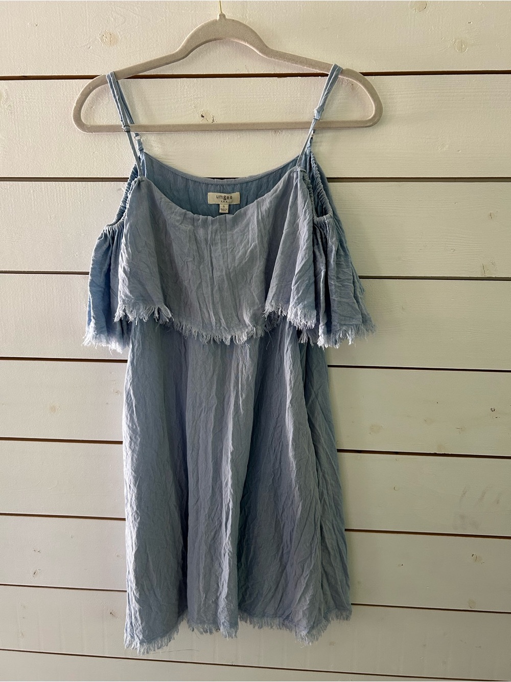 Umgee USA Women’s Size Small Blue Cold Shoulder Ruffle Sundress
